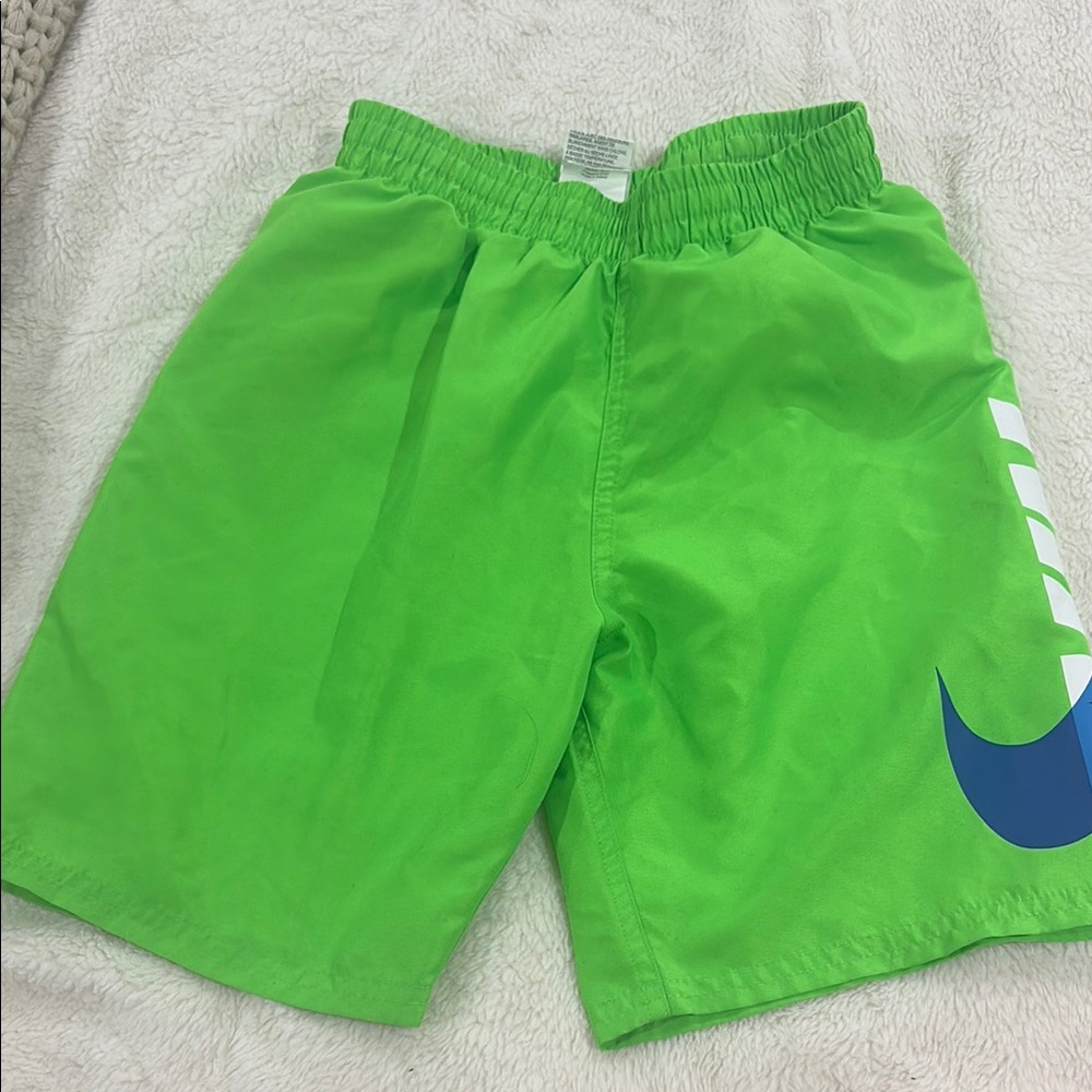 Boys Med - Nike Kids Vibrant Green Shorts with Blue Logo swim shorts